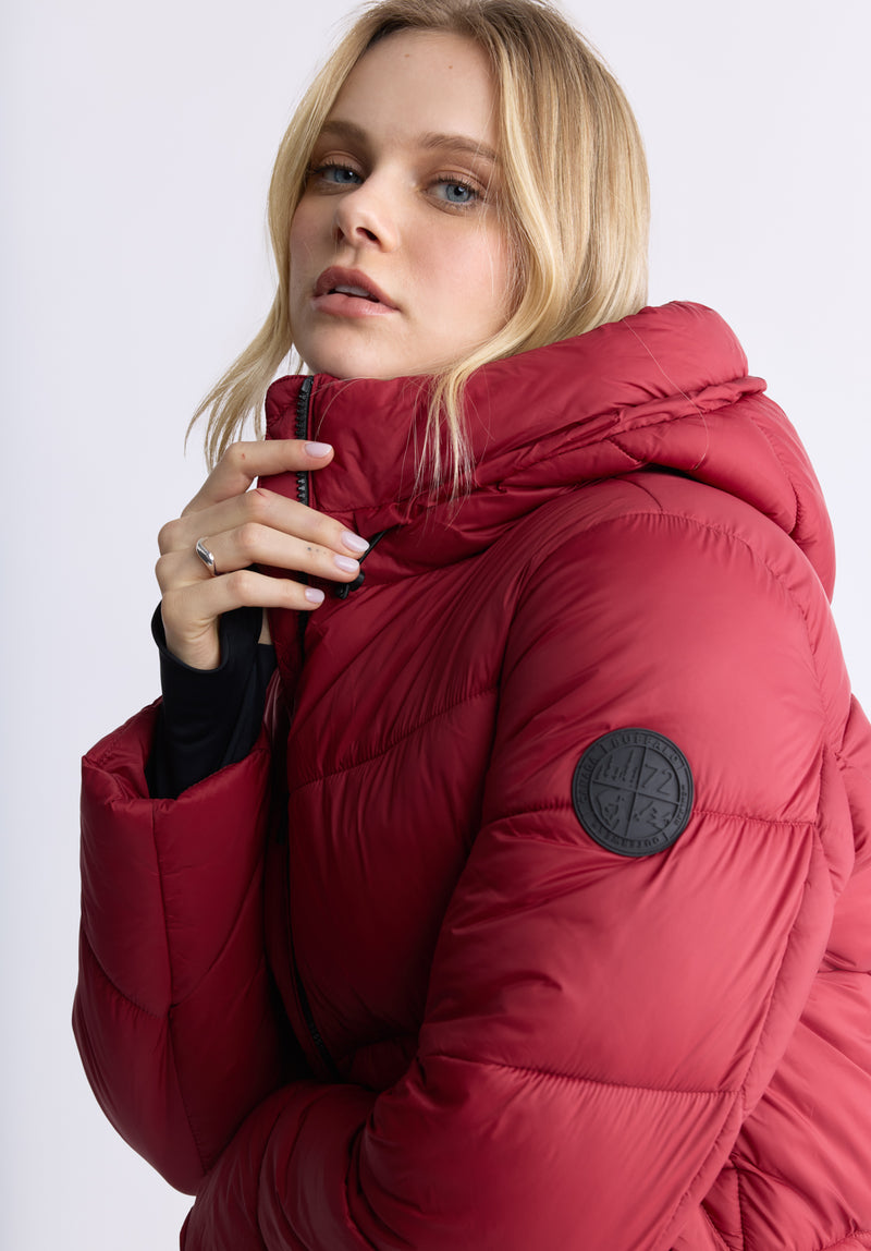 Janice Chilli Red Ladies Hooded Puffer Jacket - OBLEF008