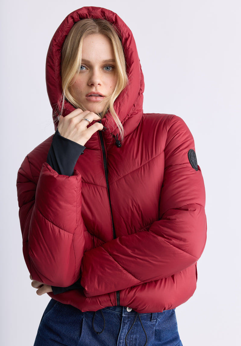 Janice Chilli Red Ladies Hooded Puffer Jacket - OBLEF008