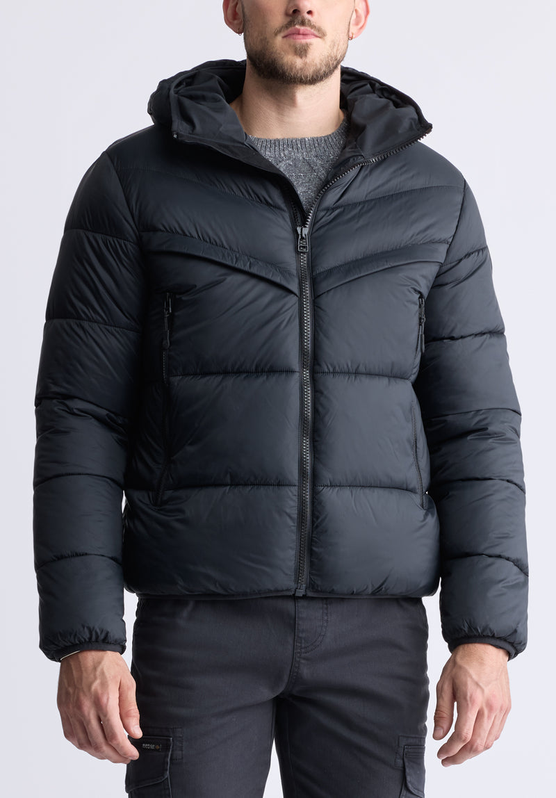 Jerome Black Men's Hooded Puffer Jacket - OBMEF006