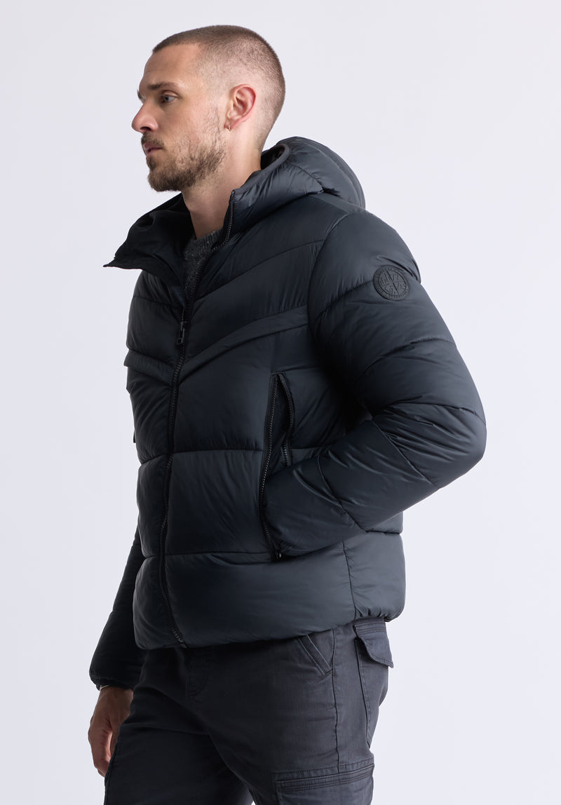 Jerome Black Men's Hooded Puffer Jacket - OBMEF006