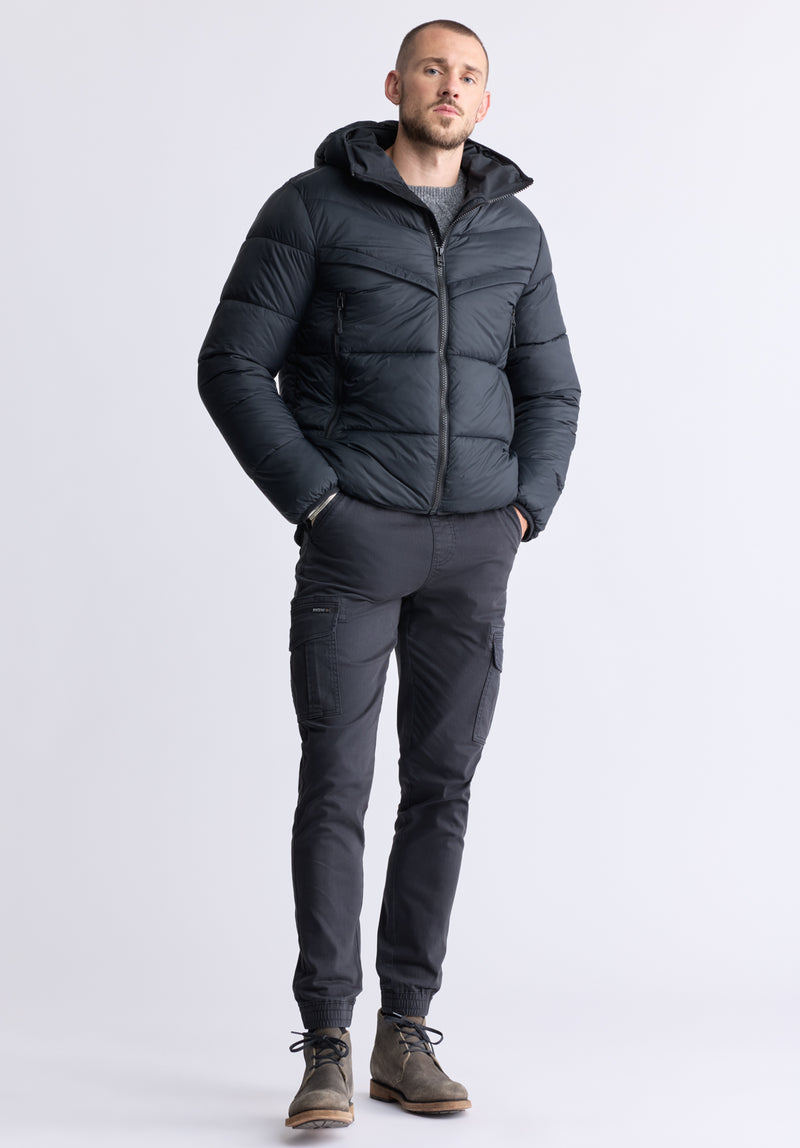 Jerome Black Men's Hooded Puffer Jacket - OBMEF006