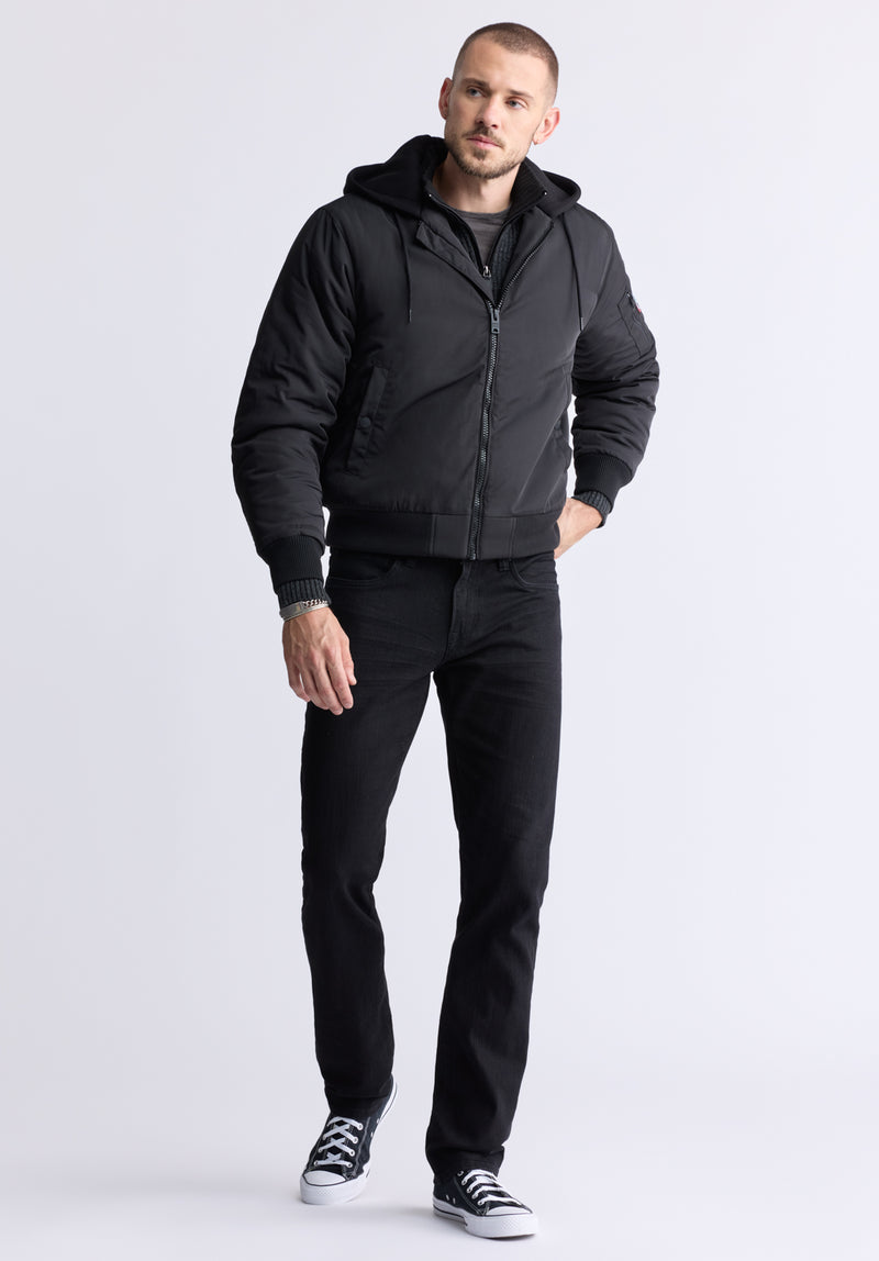 Cliff Men's Hooded Zip-up Jacket, Black - OBMFB001