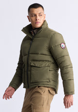 Nate Men’s Zip-up Puffer Jacket with Large Front Pockets, Army green - OBMFE001