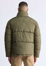 Nate Men’s Zip-up Puffer Jacket with Large Front Pockets, Army Green - OBMFE001