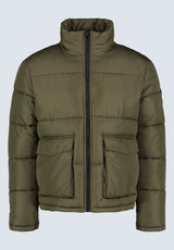 Nate Men’s Zip-up Puffer Jacket with Large Front Pockets, Army Green - OBMFE001