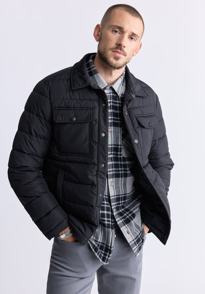 Aiden Men's Quilted Button-Front Jacket, Black - OBMFJ001