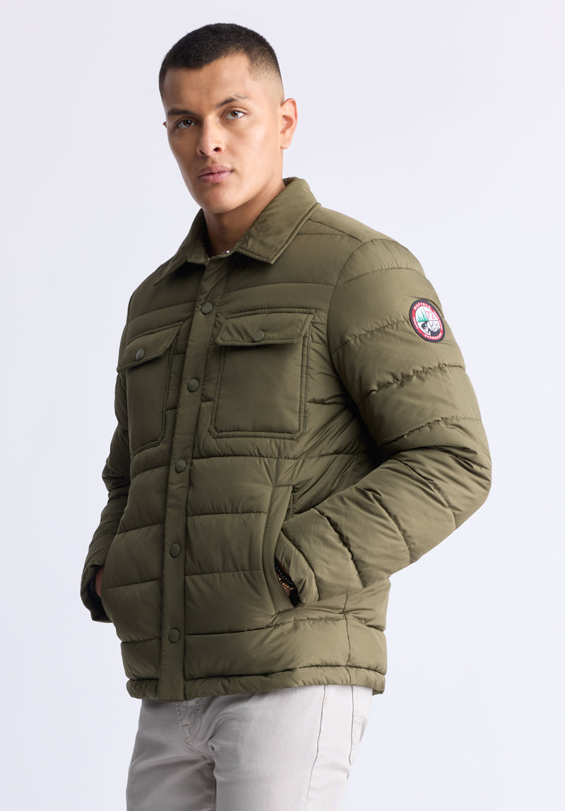 Aiden Men's Quilted Button-Front Jacket, Green - OBMFJ001