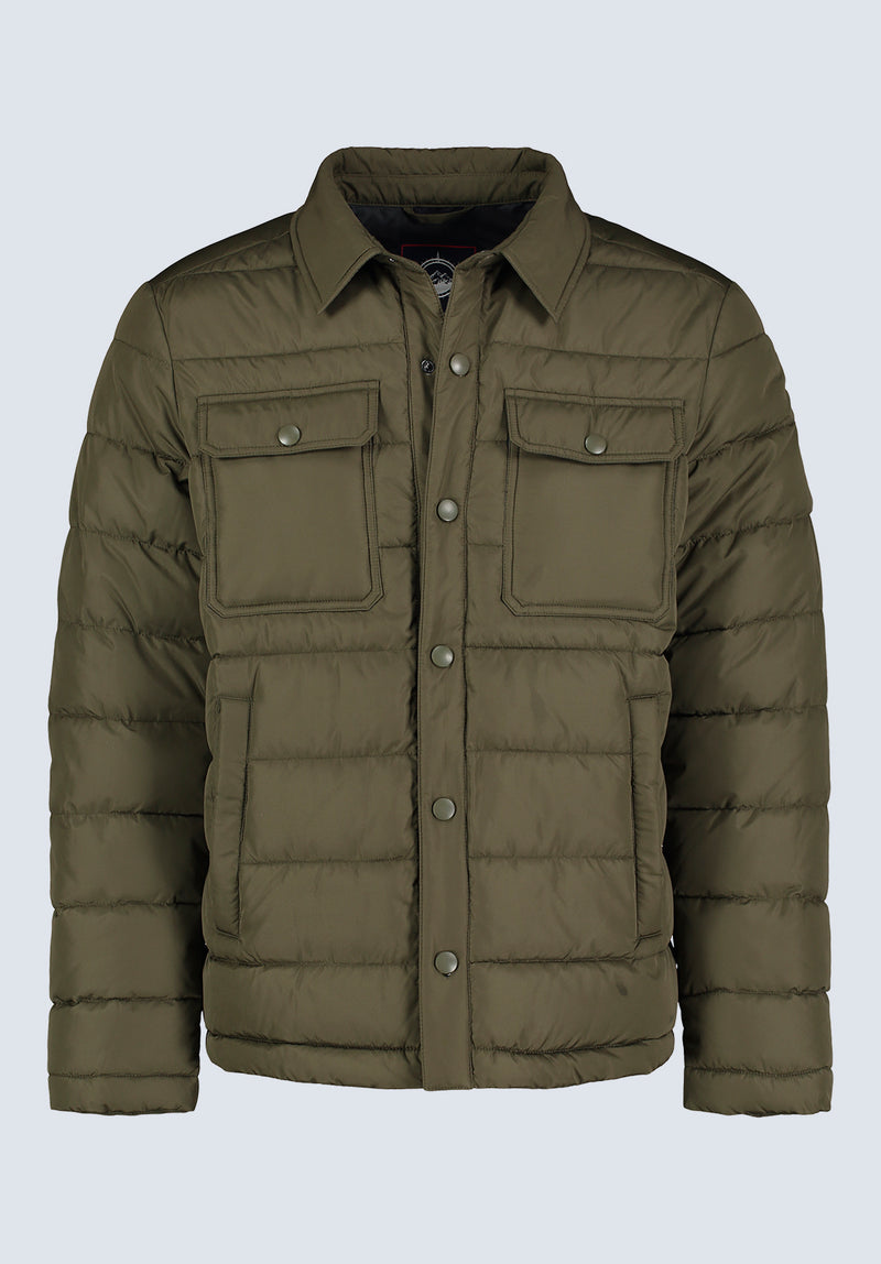 Aiden Men's Quilted Button-Front Jacket, Green - OBMFJ001