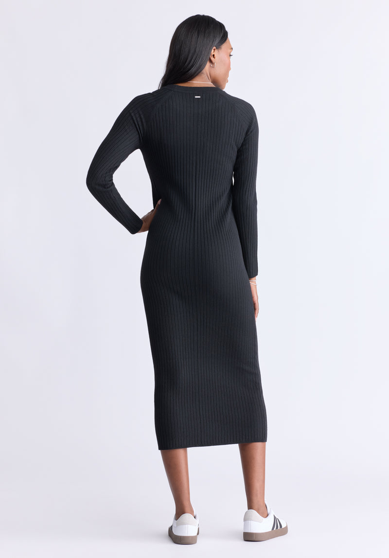 Jaida Women’s Long Sleeve Rib Knit Dress, Black - SD0004F