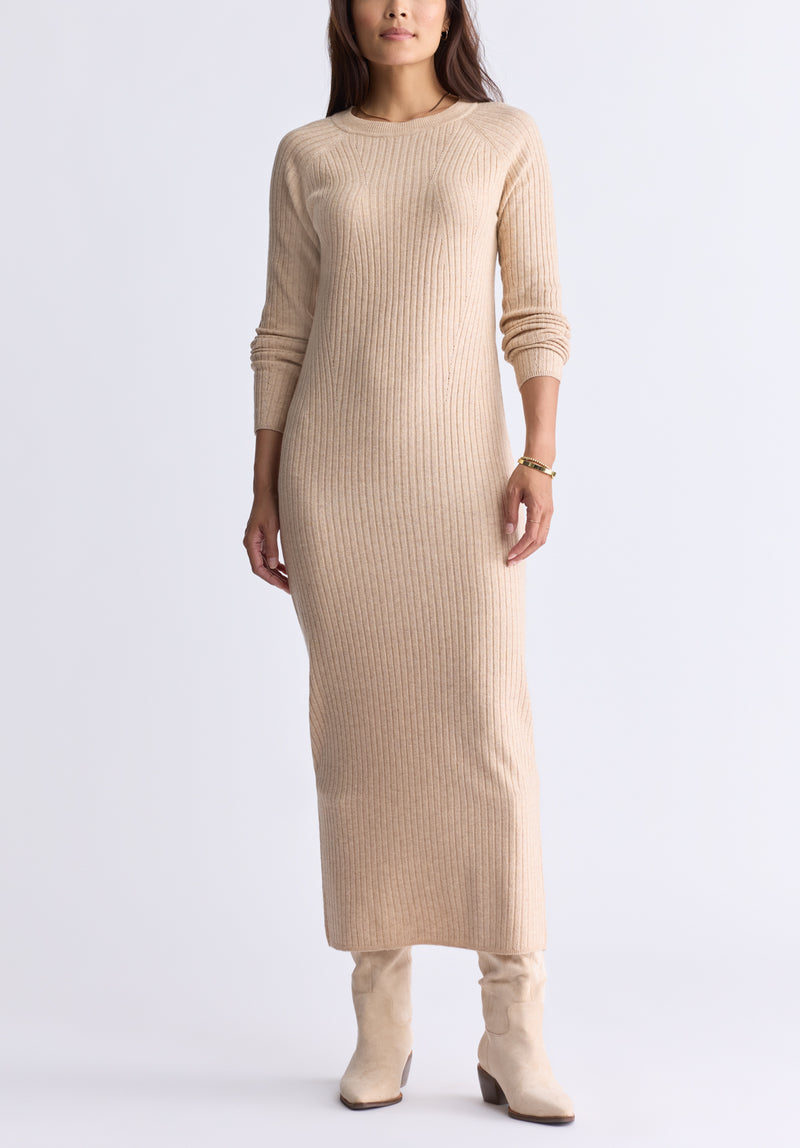 Jaida Women’s Long Sleeve Rib Knit Dress, Tan - SD0004F