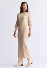 Jaida Women’s Long Sleeve Rib Knit Dress, Tan - SD0004F