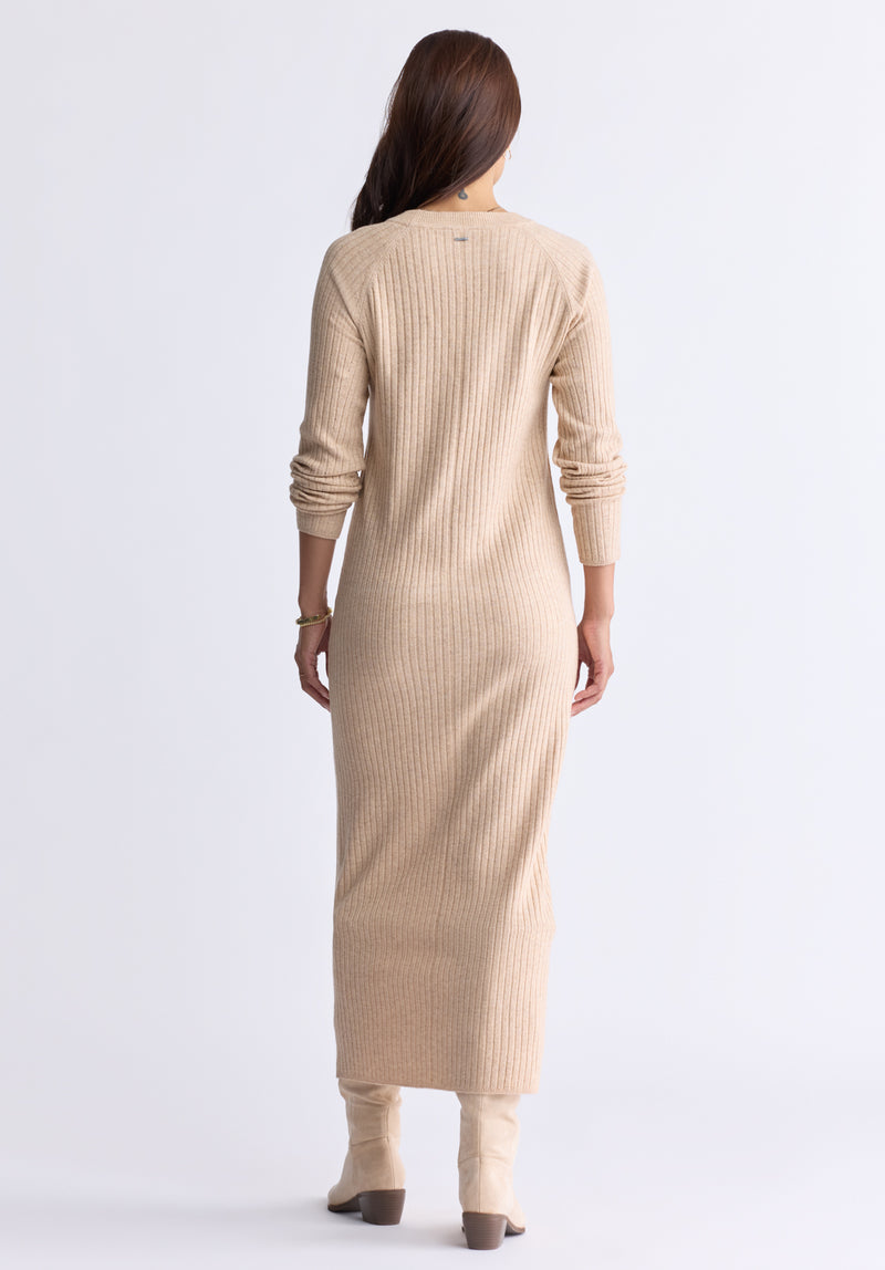 Jaida Women’s Long Sleeve Rib Knit Dress, Tan - SD0004F