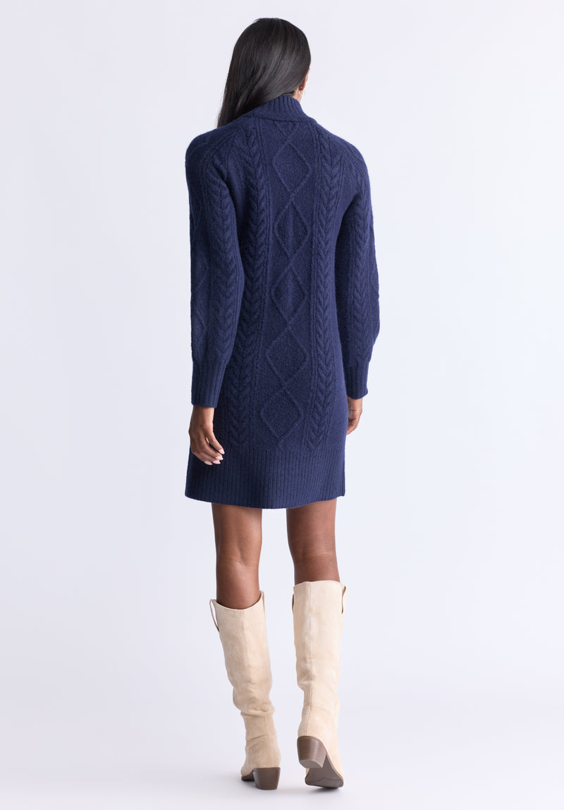 Levelle Women's Cable Knit Turtleneck Sweater Dress, Navy - SD0005H