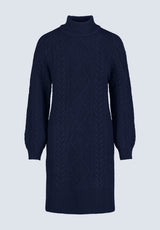 Levelle Women's Cable Knit Turtleneck Sweater Dress, Navy - SD0005H