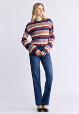 Buffalo David Bitton Wrenlee Women's Striped Openwork Knit Sweater, Beaujolais - SW0074F Color BEAUJOLAIS