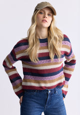 Buffalo David Bitton Wrenlee Women's Striped Openwork Knit Sweater, Beaujolais - SW0074F Color BEAUJOLAIS