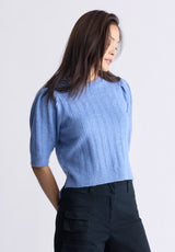 Buffalo David Bitton Jaxie Women's Elbow-Length Puff-Sleeve Knit Sweater, Heather Blue - SW0076F Color POWDER BLUE HTR