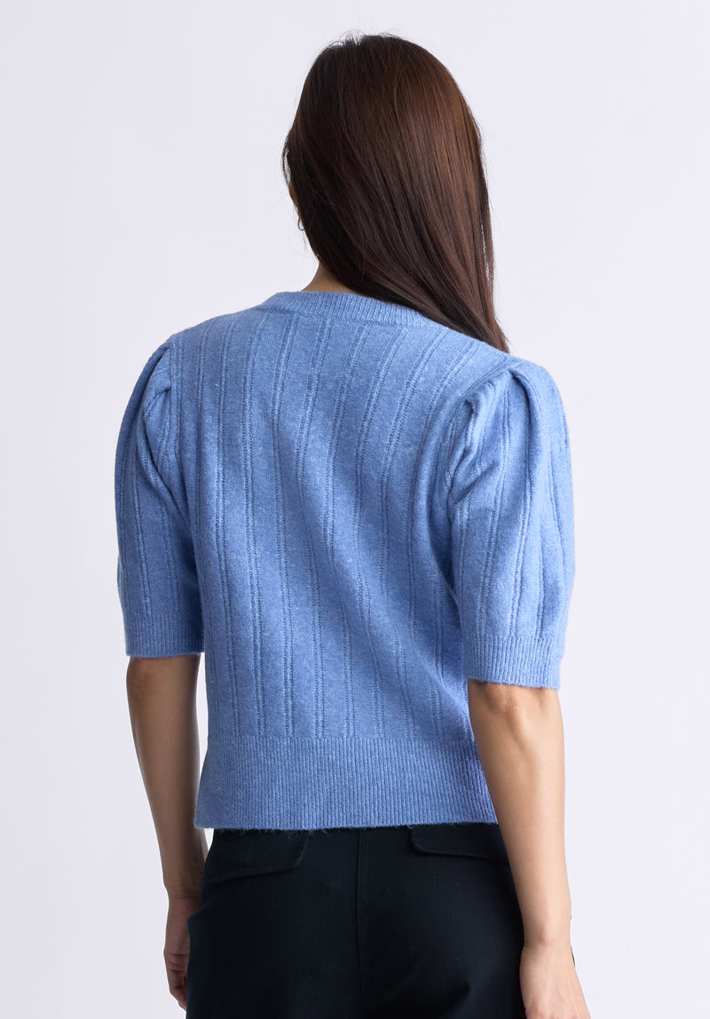 Buffalo David Bitton Jaxie Women's Elbow-Length Puff-Sleeve Knit Sweater, Heather Blue - SW0076F Color POWDER BLUE HTR