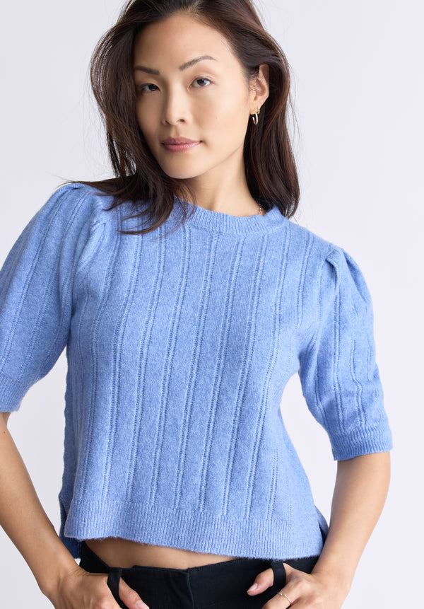 Buffalo David Bitton Jaxie Women's Elbow-Length Puff-Sleeve Knit Sweater, Heather Blue - SW0076F Color POWDER BLUE HTR