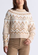 Lesina Women's Fair Isle Knit Pullover Sweater, Beige & Camel - SW0088F