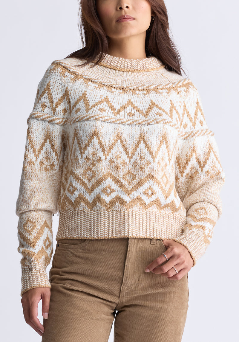 Lesina Women's Fair Isle Knit Pullover Sweater, Beige & Camel - SW0088F