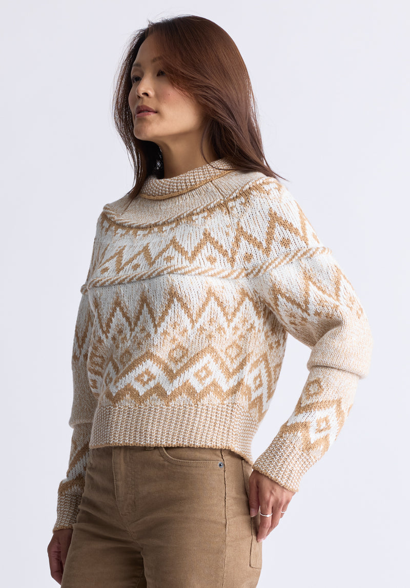 Lesina Women's Fair Isle Knit Pullover Sweater, Beige & Camel - SW0088F