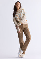 Lesina Women's Fair Isle Knit Pullover Sweater, Beige & Camel - SW0088F