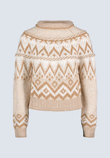 Lesina Women's Fair Isle Knit Pullover Sweater, Beige & Camel - SW0088F