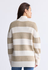 Storme Women's Striped Quarter-zip Oversized Sweater, Tan & White - SW0089H