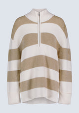 Storme Women's Striped Quarter-zip Oversized Sweater, Tan & White - SW0089H