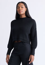 Seema Women’s Dropped Sleeve Cropped Sweater, Black - SW0095F