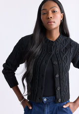 Temperance Women’s Cable-Knit Button-Up Cardigan, Black - SW0096F