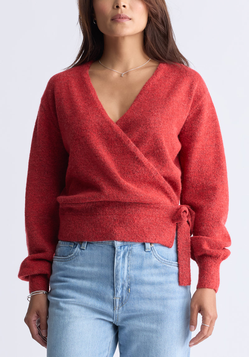 Jadis Women’s Long Sleeve Wrap Sweater, Red - SW0099H