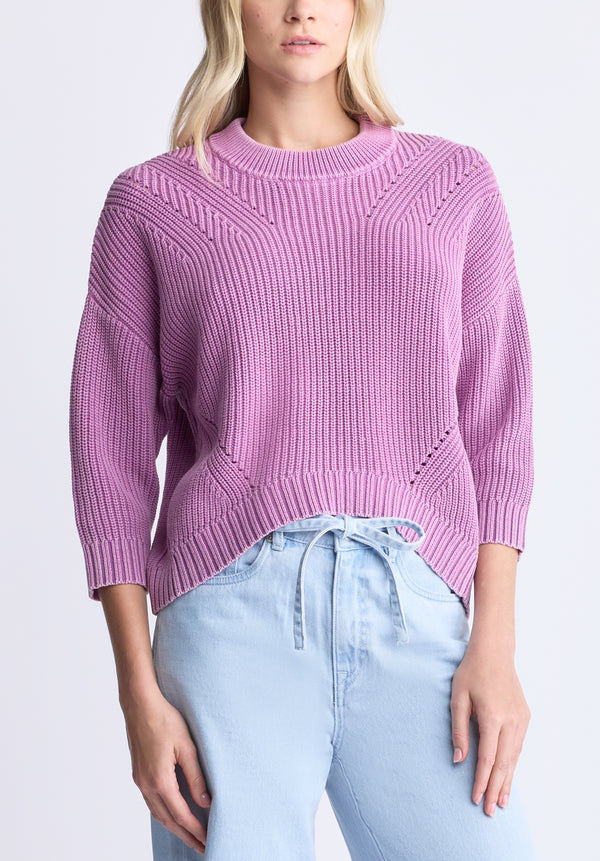 Buffalo David Bitton Kassanda Women's 3/4 Sleeve Knit Sweater, Purple - SW0100H