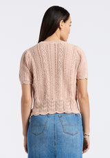 Posey Women's Short-Sleeve Crochet Knit Sweater Top, Cameo Rose - SW0108P