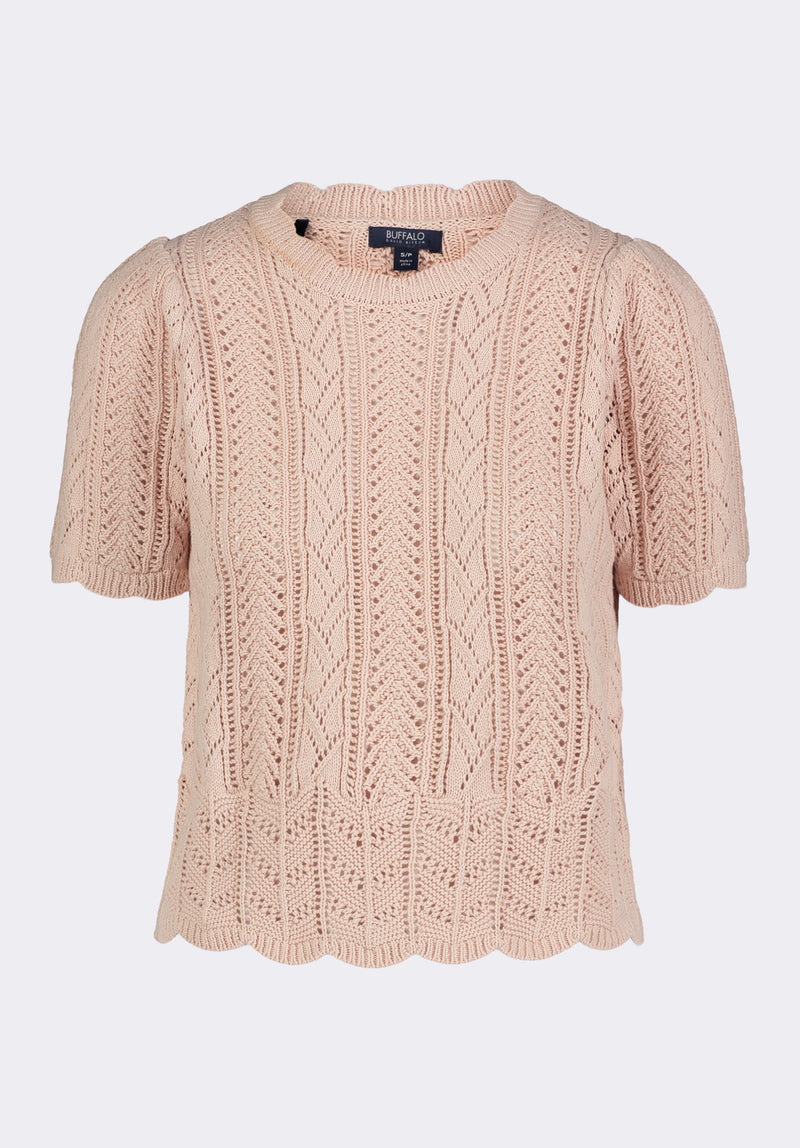 Posey Women's Short-Sleeve Crochet Knit Sweater Top, Cameo Rose - SW0108P