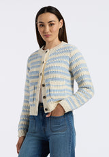 Amaranth Women's Striped Knit Cardigan with Front Pockets, Cloud & Blue - SW0113P