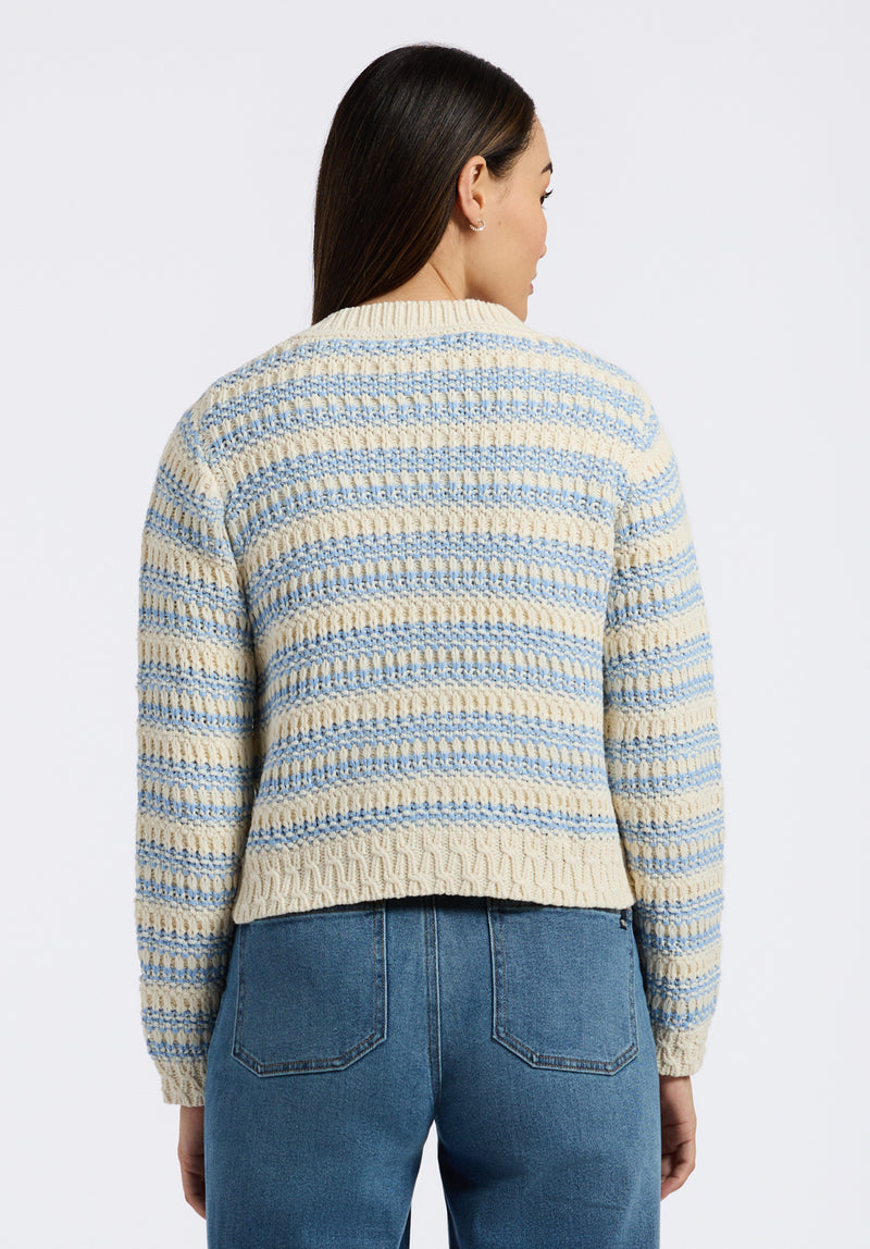 Amaranth Women's Striped Knit Cardigan with Front Pockets, Cloud & Blue - SW0113P