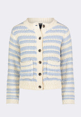 Amaranth Women's Striped Knit Cardigan with Front Pockets, Cloud & Blue - SW0113P