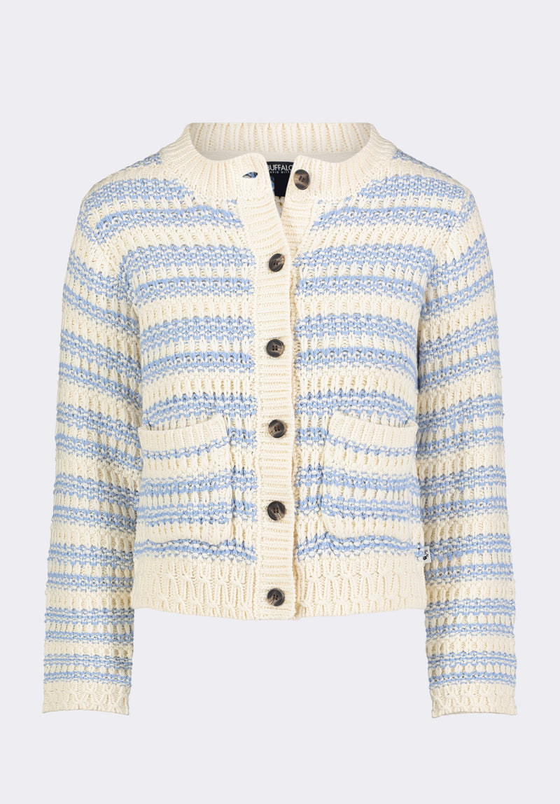 Amaranth Women's Striped Knit Cardigan with Front Pockets, Cloud & Blue - SW0113P