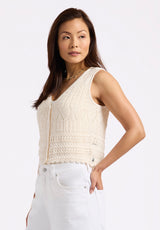 Merrybell Women's Pointelle Knit Vest with Button-Down Front, Egret - SW0114P