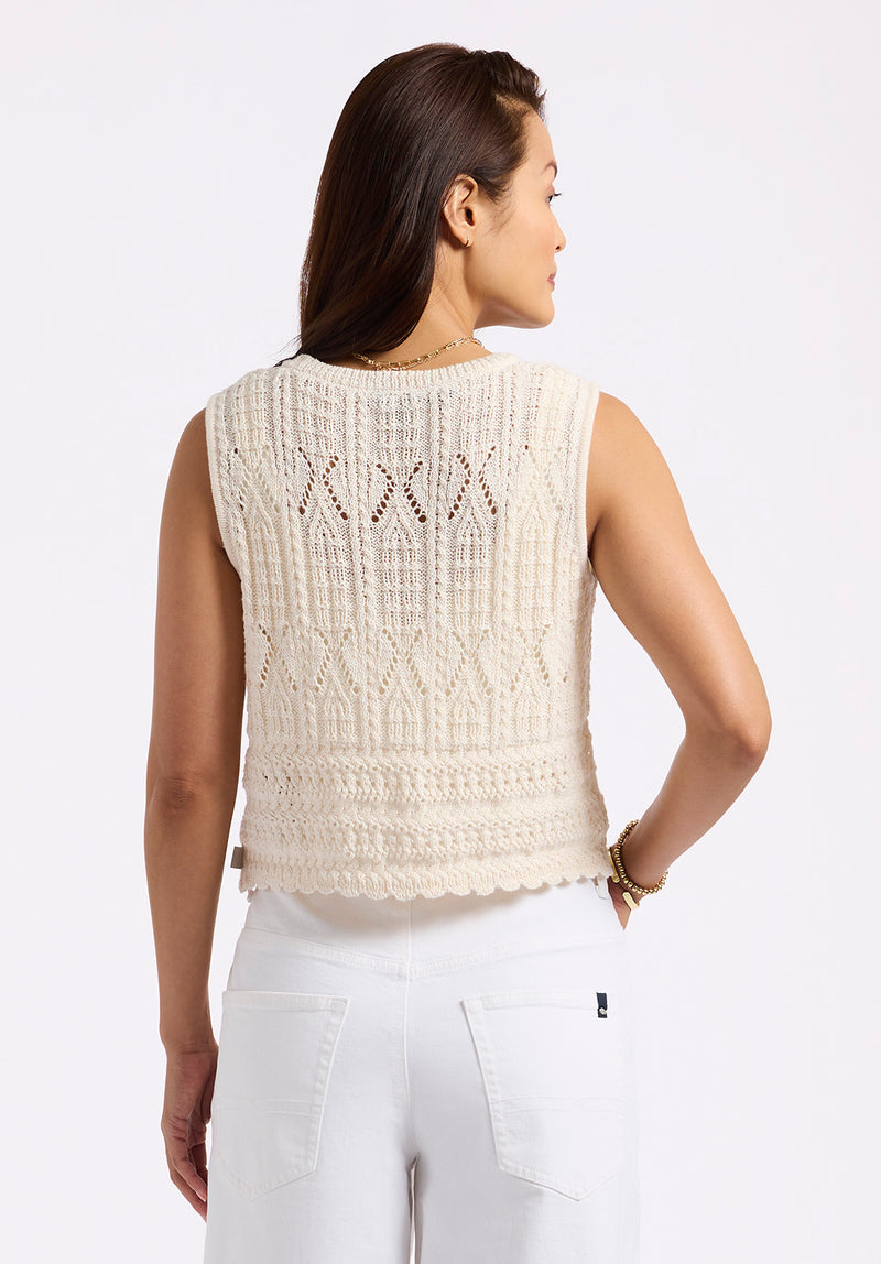 Merrybell Women's Pointelle Knit Vest with Button-Down Front, Egret - SW0114P