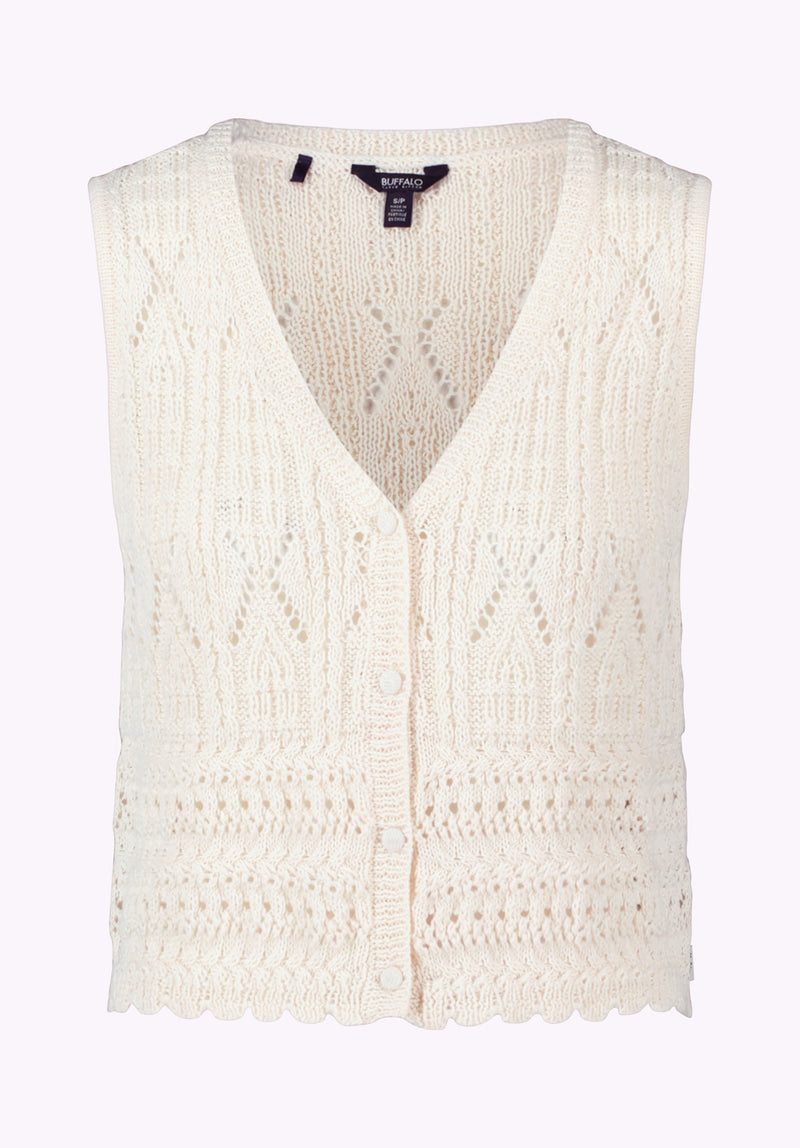 Merrybell Women's Pointelle Knit Vest with Button-Down Front, Egret - SW0114P