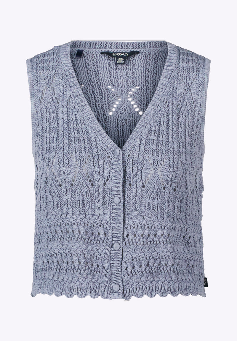 Merrybell Women's Pointelle Knit Vest with Button-Down Front, Bleached Navy - SW0114P