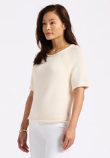 Devora Women’s Light Knit Short-Sleeve Sweater, Parchment - SW0115P