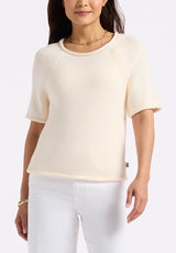 Devora Women’s Light Knit Short-Sleeve Sweater, Parchment - SW0115P