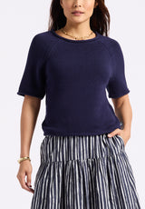 Devora Women’s Light Knit Short-Sleeve Sweater, Navy - SW0115P