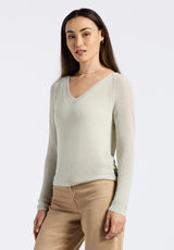 Valencianna Women's V-Neck Lightweight Knit Sweater, Flax Green - SW0126P