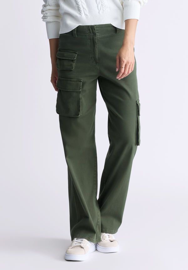 Buffalo David Bitton Fellie Women's Cargo Pants, Dark Green - WB0008F Color DARK GREEN