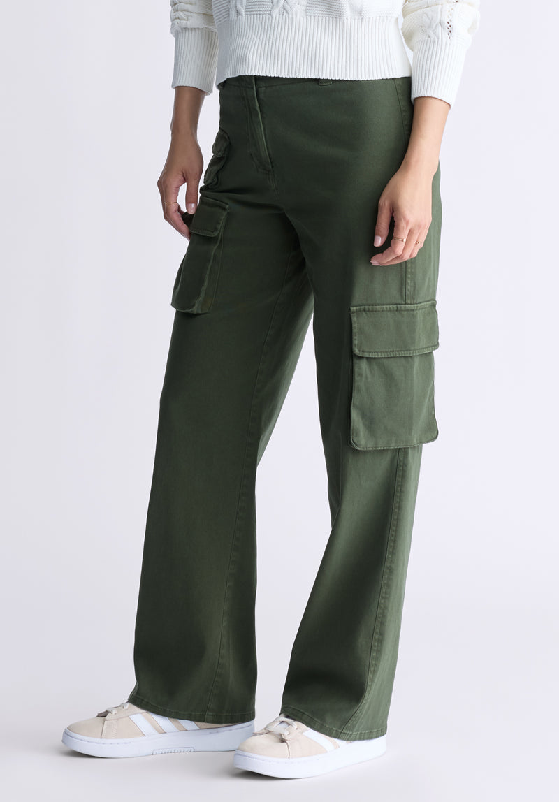 Buffalo David Bitton Fellie Women's Cargo Pants, Dark Green - WB0008F Color DARK GREEN